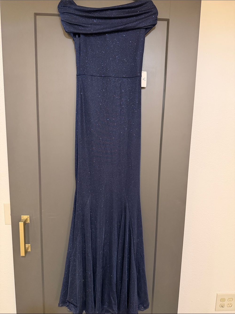 Windsor Navy Sparkle Off-Shoulder Maxi Dress